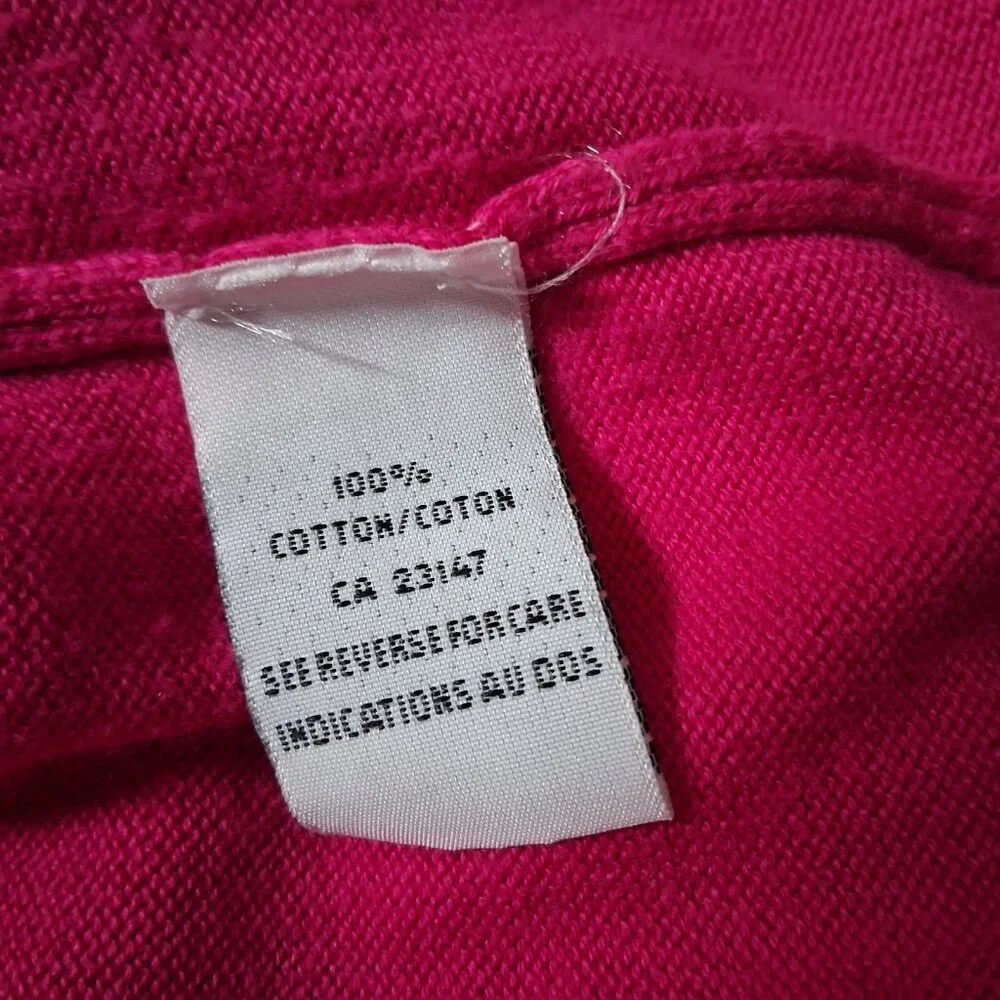 Vintage Talbots Cardigan Sweater Large Pink Magenta Cotton Button Up Italy - Picture 8 of 13